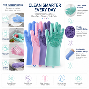 Reusable dishwashing kitchen waterproof <b>silicone</b> cleaning <b>gloves</b> - Product Image 4