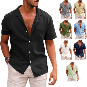 Chemise décontractée homme en coton et lin, motif à pois, couleur unie, col à revers, boutonnée, taille XXXL, collection été, best-seller - Product Image 6