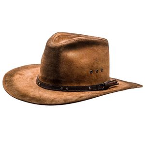 Vintage Leather <b>Hat</b> For Men New Wide Brimmed Style Cowboy <b>Hat</b> For Adult With Western Leather <b>Hats</b> - Product Image 2