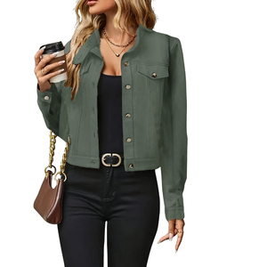 Vintage-Inspired Motorcycle Jacket for Women Plaid Denim Long Sleeve Stand Collar Front Buttons Soft Deer Velvet Texture - Product Image 3