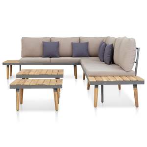 Ensemble de salon de jardin en bois d'acacia massif brun et gris avec structure en acier et polyester, mobilier d'extérieur durable - Product Image 4