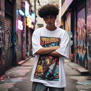 T-shirt noir surdimensionné pour hommes avec logo personnalisé en gros poids lourd 100% coton coupe ample avec longue longueur - Product Image 2