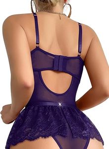 Wire Free Padded Breathable Sexy Solid Woven <b>Lingerie</b> <b>Teddy</b> Bodysuit Skirt Set - Product Image 4
