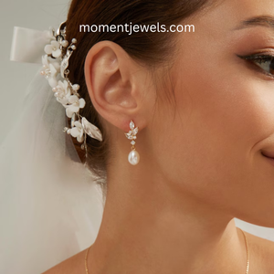 <b>Gold</b> Plated Pearl Drop <b>Earrings</b> Marquise Cut Cubic Zirconia Leaf <b>Dangle</b> <b>Earrings</b> for Wedding Gift - Product Image 3