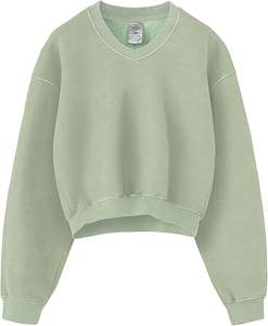 Custom OEM Women's Fleece Cropped Hoodie & sweatshirt Long Sleeve Pullover with <b>Raw</b> Hem Logo & Color Designs sweatshirts sets - Product Image 1