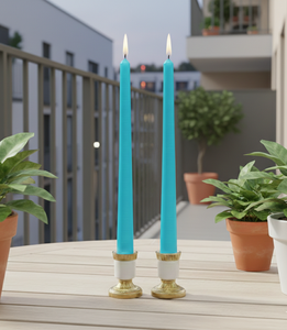 Premium Caribbean <b>Blue</b> Taper <b>Candles</b> – Set of 2 living rooms, bedrooms, balconies, weddings, festive décor, and special occasion - Product Image 2