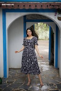 Colección de Vestidos Midi con Mangas Abullonadas de Georgette Sintética con Estampado Digital, de Fabricante de India - Product Image 2