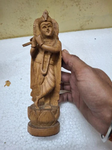 Indian Handmade Wooden Krishna <b>Statue</b> <b>Religious</b> Decor for Pooja Room and Gift Shops - Product Image 1