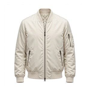 Veste décontractée beige pour homme, fermeture éclair, col rabattu, couleur unie, polyester, coupe classique, automne - Product Image 1