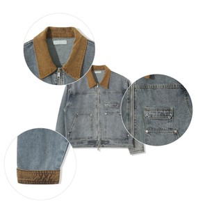 Chaqueta de Trabajo para Hombre, 100% Algodón, Cuello de Pana, Estilo Denim, Lavado Ácido, con Cierre, para Otoño e Invierno - Product Image 1