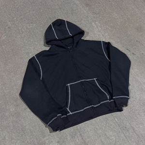 Pantalones acampanados de algodón con capucha para jogging, personalizados, de invierno, ecológicos, estilo streetwear, con costuras de cinco hilos, lavado ácido, efecto desgastado por el sol y estampado liso. - Product Image 2