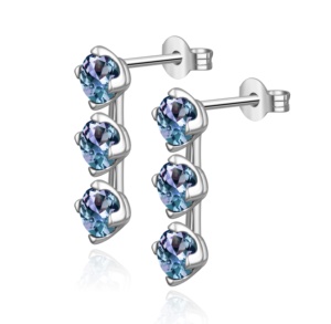 Argent sans nickel 925 Alexandrite pierres précieuses trois pierres goutte boucles d'oreilles destin bijoux nouvelles belles femmes bijoux - Product Image 5