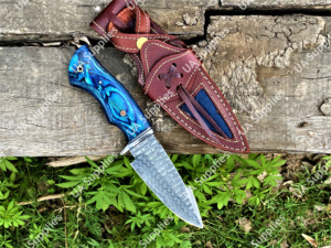 Couteau de camping à lame fixe en acier Damas fait main, facile à transporter, tranchant comme un rasoir, manche en bois, étui en cuir, personnalisable OEM - Product Image 5