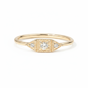 แหวนเพชรสามเม็ด แหวนเพชรแล็บ ทองคำแท้ 18K สีเหลืองทอง วินเทจ ทรงกลมเจียระไนแบบบริลเลียนท์ แหวนเพชรแล็บสำหรับงานแต่งงาน - Product Image 1