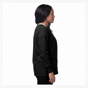 Women's Knit Snap Front Medical <b>Scrub</b> Jacket Long Sleeve Nurse Warm-Up Uniform Rayon Spandex - Product Image 3