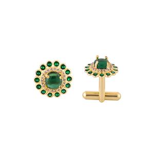 Mancuernillas de Lujo con Cristales Verdes Chapadas en Oro para Hombre, con Piedra Redonda, Accesorios Formales para Camisa, Regalo de Boda o Negocios, Mancuernillas de Diseño - Product Image 4