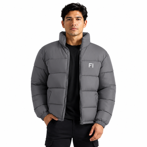 Custom Puffer Men's <b>Jackets</b> Stand Collar Zipper Closure Windproof Polyester Wadding Casual Winter Wear Quilted Padded <b>Jacket</b> OEM - Product Image 1
