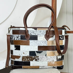Bolso Tote Vintage de Cuero Vacuno Genuino con Parches para Mujer, con Correa Desmontable y Cierre de Cremallera, Bolso de Hombro para Uso Diario - Product Image 2