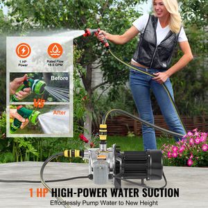Pompa a getto per pozzi poco profondi in acciaio inossidabile da 1HP, 115V, 18.5GPM, prevalenza massima 147.6FT, per irrigazione agricola - Product Image 2