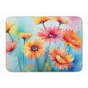Gerbera Marguerites Aquarelle Mousse à mémoire de forme Tapis de bain Lavable en machine Tapis de cuisine anti-fatigue Coussin de confort pour bain et cuisine - Product Image 1