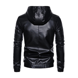 Chaqueta con Capucha de Cuero Genuino 100% Negra Personalizada para Hombre, con Cierre, Formal, con Logotipo Frontal, Ligera, Estilo Urbano, Proveedor OEM ODM - Product Image 6