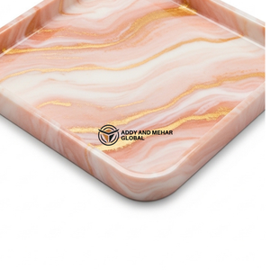 Deep Orange Marble Tray with Metallic Gold <b>Edge</b> | Premium Decorative Tray - Product Image 4