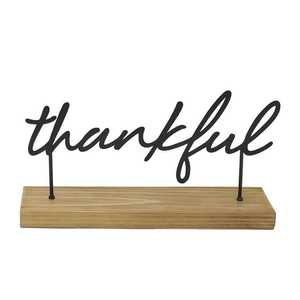 Thankful Metal <b>Sign</b> with Wooden Base Modern Decorative Centerpiece for Thanksgiving Table - Product Image 1