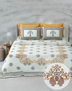 Parure de lit indienne moderne Sansar Floral 100% coton 200TC faite à la main, imprimée au bloc, anti-acariens - Product Image 1