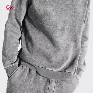 Ensemble de survêtement streetwear personnalisé en molleton de coton, coupe oversize, avec pantalon de survêtement empilé pour homme, effet délavé à l'acide - Product Image 6