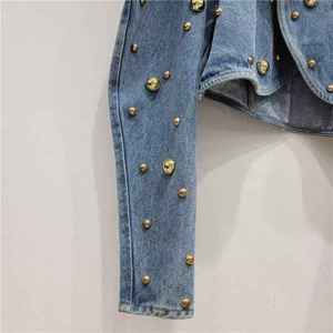 Chaqueta Personalizada para Mujer, a la Moda, Casual, Corta, con Mangas Abullonadas, Acolchada, de Mezclilla, para Primavera, Invierno y Verano, Talla 5XL - Product Image 4