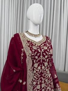 AARIKA TEXTILE Radiant Faux Georgette Embroidered Top Sharara Set Sequins Thread Lace Dupatta Quick Dry <b>Wedding</b> Festive Ethnic - Product Image 2