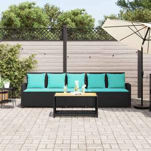 5 Seater <b>Black</b> Poly Rattan Patio <b>Sofa</b> With Cushions Outdoor <b>Garden</b> <b>Sofa</b> Set Contemporary Design - Product Image 3