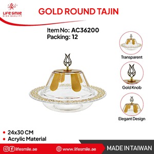 Tajine de service en acrylique transparent de qualité supérieure avec couvercle en dôme, accents dorés élégants et détails décoratifs - Product Image 2