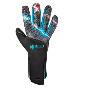 Custom Design Black and Blue Neoprene Soccer Goalkeeper <b>Gloves</b> with 4mm German Latex Medius Cut Germaan Latex Emboss - Product Image 2