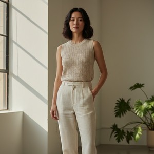 Gilet en laine tricoté à col rond et manches longues de haute qualité, unisexe, décontracté, écologique, respirant, personnalisable avec logo, idéal pour l'été - Product Image 1