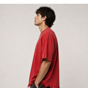 T-shirt Homme Oversize Streetwear Grammage Lourd, Style Grunge, Vintage, Effet Usé et Délavé à l'Acide - Product Image 4