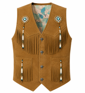 Gilet en daim pour homme, style western cowboy, tendance actuelle, avec franges et détails perlés |   Fabricant OEM personnalisé - Product Image 1