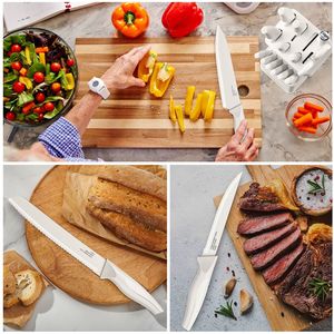 Ensemble de couteaux de cuisine en acier inoxydable à haute teneur en carbone de 15 pièces avec bloc auto-affûtant, luxe blanc - Product Image 4