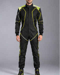 Men's Full Sleeve Motorcycle Racing Suit Black Neon Green Accents Polyester <b>Waterproof</b> Quick Dry Customized Team Name <b>All</b> Wear - Product Image 2