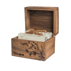 Boîte à recettes en bois avec séparateurs pour cartes de recettes, cadeau personnalisé, cartes recto-verso, boîte porte-recettes - Product Image 1