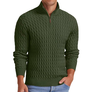 Pull en laine noir tricoté pour homme Harry Johnson Production, col zippé 1/4, couleur unie, épais, pour l'hiver, manches classiques, 2026 - Product Image 2