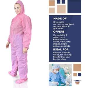 Unisex abbigliamento di sicurezza monouso 25 grandi tute rosa Hazmat Zip polsini elastici cappuccio 45gsm SPP monouso pittori tuta caviglie - Product Image 3