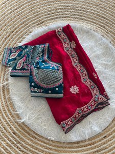 Sari de Satén de Diseño Fandy Premium con Bordado Pesado de Lentejuelas de 3mm, Estilo Tradicional, de Secado Rápido y Sin Arrugas - Product Image 2
