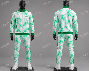Ensemble de survêtement d'hiver personnalisé pour homme, sublimation vert tie-dye, fermeture éclair intégrale, 100% polyester polaire, écologique, respirant, vêtements de sport - Product Image 4