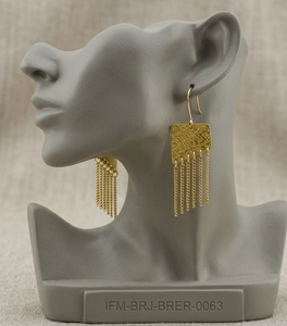 Pendientes Geométricos de Latón Hechos a Mano, Rectángulos Texturizados, Cadenas Finas Colgantes, Chapado en Oro, Acabado Resistente al Deslustre, Regalo - Product Image 3