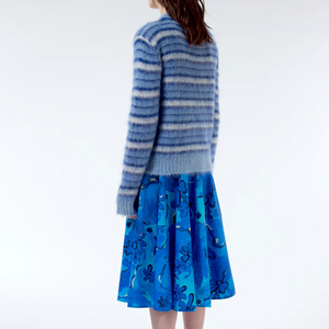 Pull en mohair rayé bleu pour femme, col rond, manches longues, décontracté, mi-long, anti-boulochage, couleur dégradée - Product Image 3