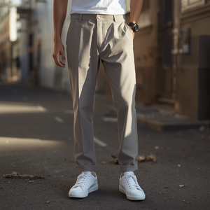 Pantalon Homme Léger en Tissu Peigné, Taille Mi-Haute, Teint Uni, Coupe Droite, Respirant, Décontracté, Service OEM - Product Image 2