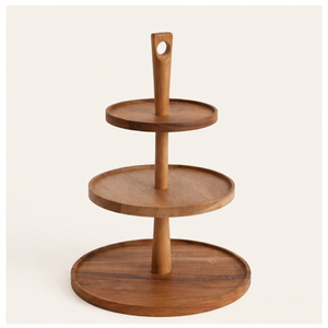 Luxury 3-Tier Acacia Wood <b>Serving</b> Stand for Dessert & Fruit Display Eco-Friendly Handcrafted <b>Round</b> Tiered <b>Tray</b> Buffet Server - Product Image 1