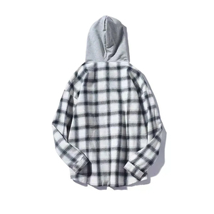 เสื้อเชิ้ตผ้าสักหลาดลายสก็อตแบบมีฮู้ดสำหรับผู้ชาย แขนยาว สวมใส่สบายๆ ติดกระดุม  เสื้อคลุมลำลองสำหรับฤดูใบไม้ร่วง ทำจากผ้าฝ้ายทอ - Product Image 4