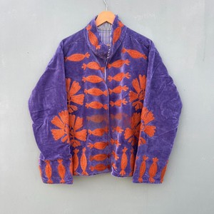 Premium Luxury Royal Purple Velvet <b>Jacket</b> for Women Floral and Geometric Patterns Stylish High Neck Collar Full Sleeve <b>Jacket</b> - Product Image 1